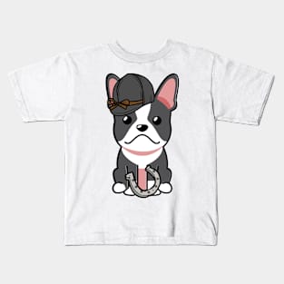 Funny french bulldog is ready to ride a horse Kids T-Shirt